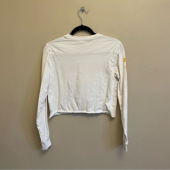 VANS S long sleeve crop top street wear urban white blue raw hemline race - Picture 5 of 7